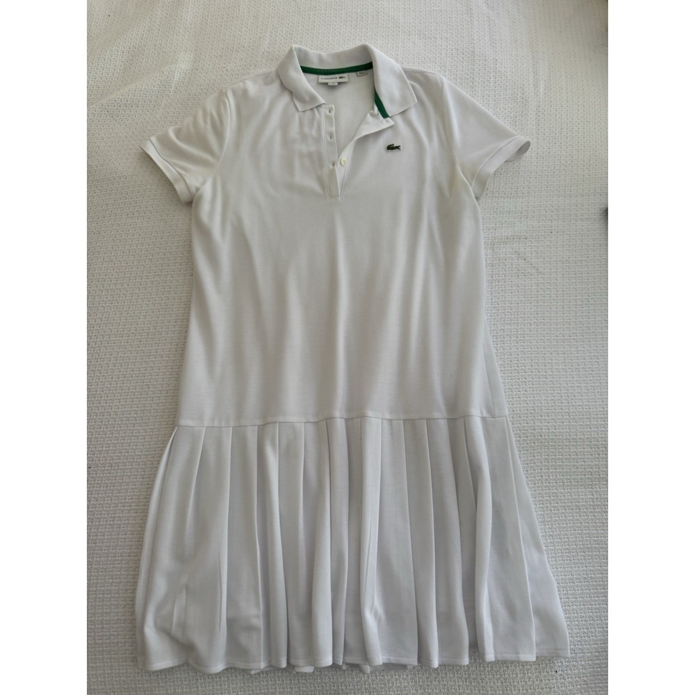 Lacoste Roland Garros Paris White Polo Pleated Tennis Dress Size 38 Medium